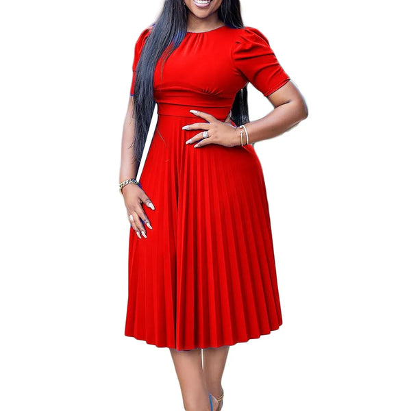 Elegant Pleated Plus-Size Dress - Classic Peplum Silhouette