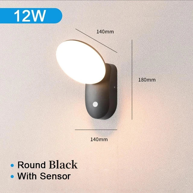 12W Outdoor Wall Light - Smart PIR Motion Sensor Security