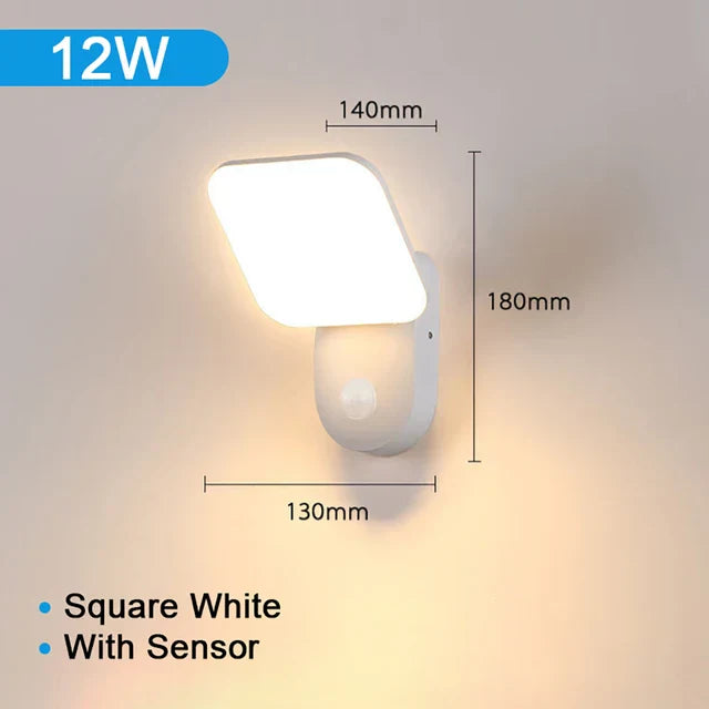 12W Outdoor Wall Light - Smart PIR Motion Sensor Security