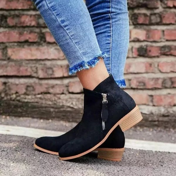 Women's Orthopedic-Style Ankle Boots - Zip-Up Comfort