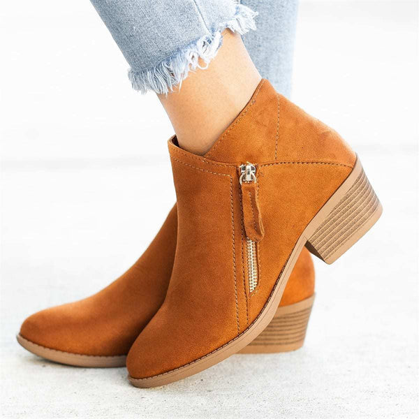 Women's Orthopedic-Style Ankle Boots - Zip-Up Comfort