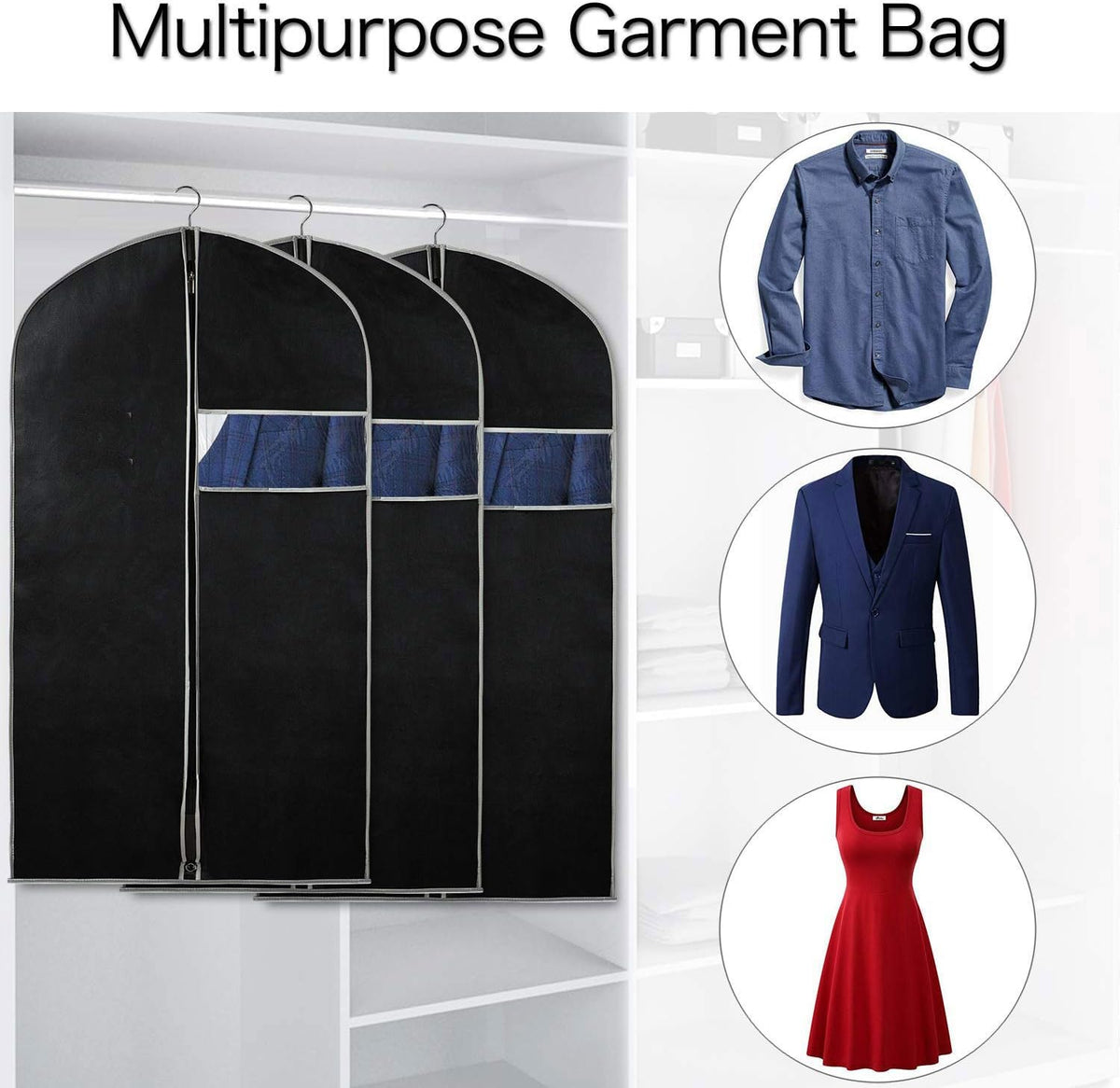 10-Pack Breathable Garment Covers - Clear Window Clothing Storage Bags