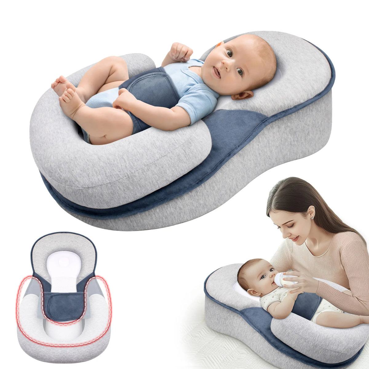 Anti-Reflux Elevated Baby Lounger - Incline Support Design