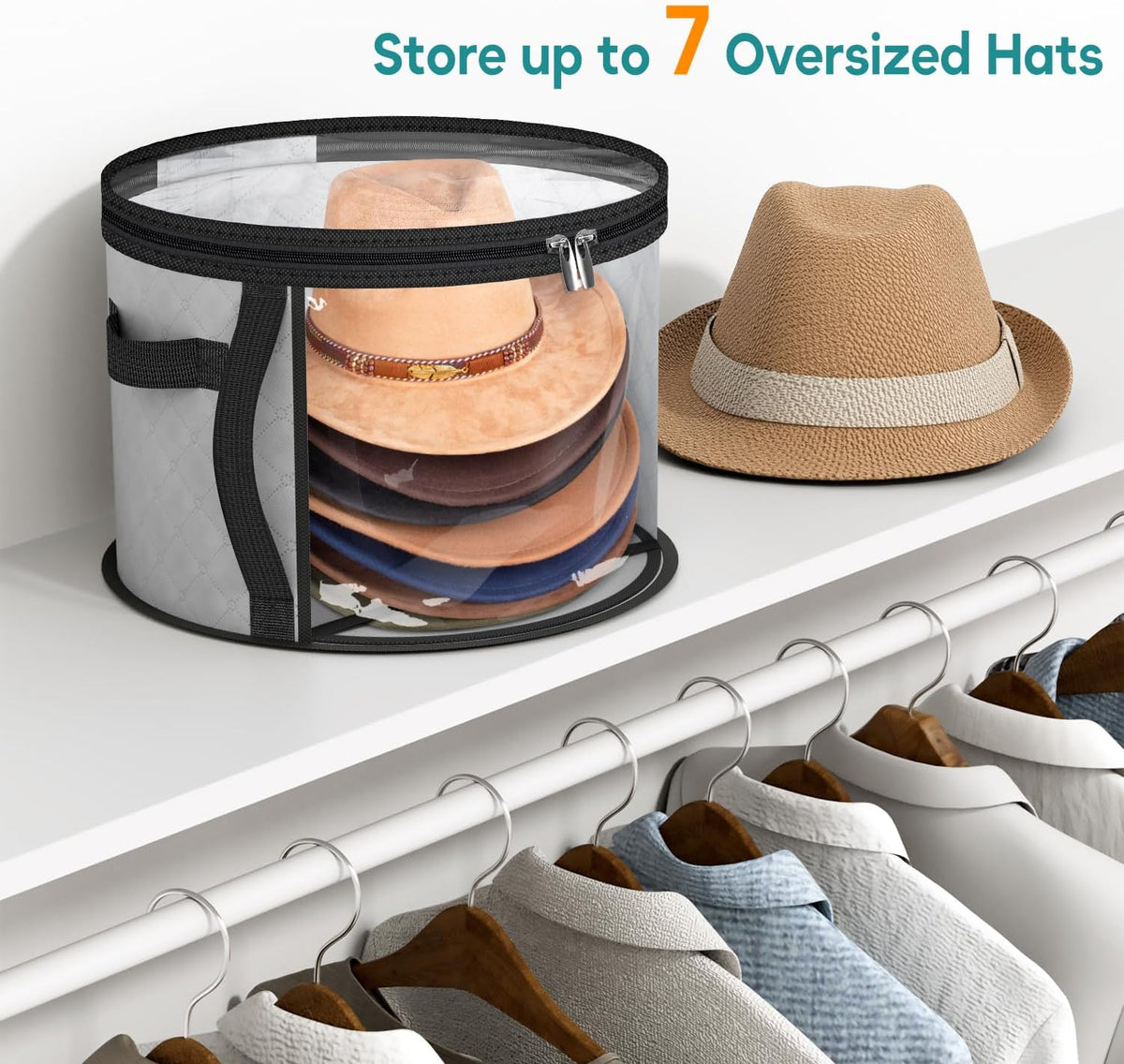 Large Clear Hat Storage Case - Wide-Brim Hat Organizer with Handles