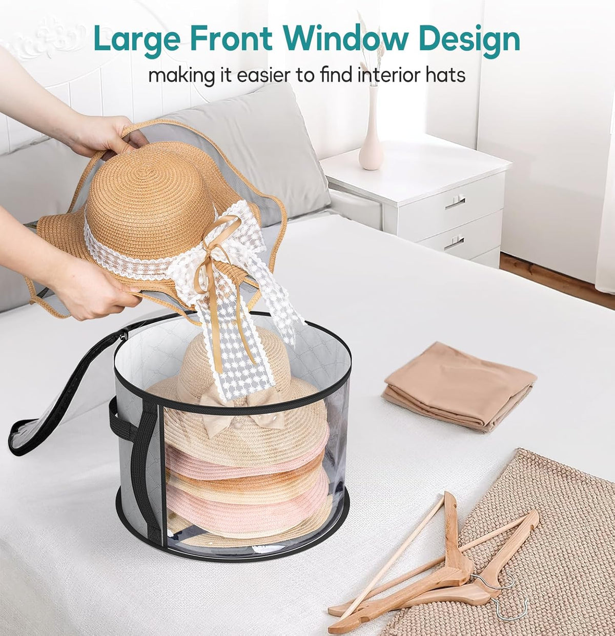 Large Clear Hat Storage Case - Wide-Brim Hat Organizer with Handles