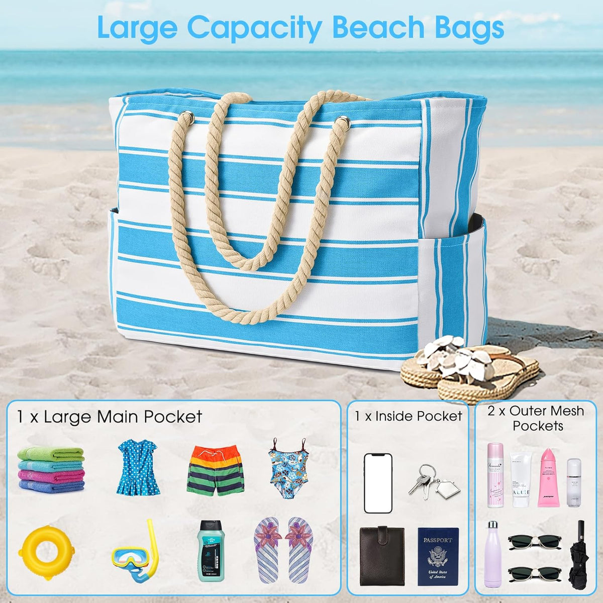 SandAway Oversized Beach Tote - Waterproof, Sandproof Beach Bag