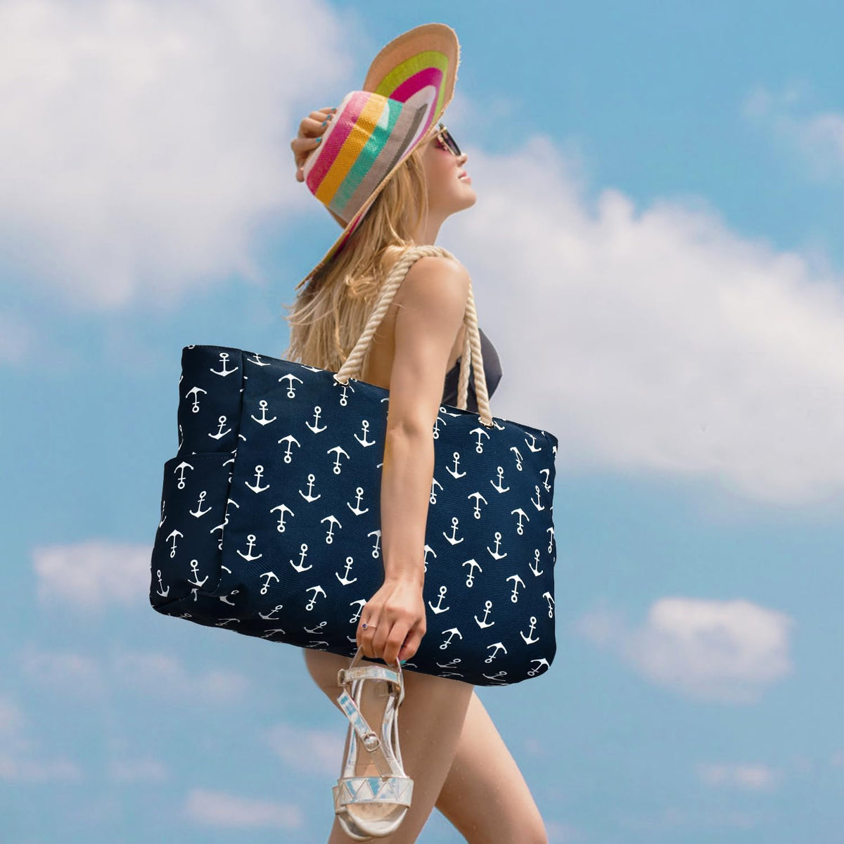 Waterproof Large Tote Bag - Multi-Pocket Everyday Carryall