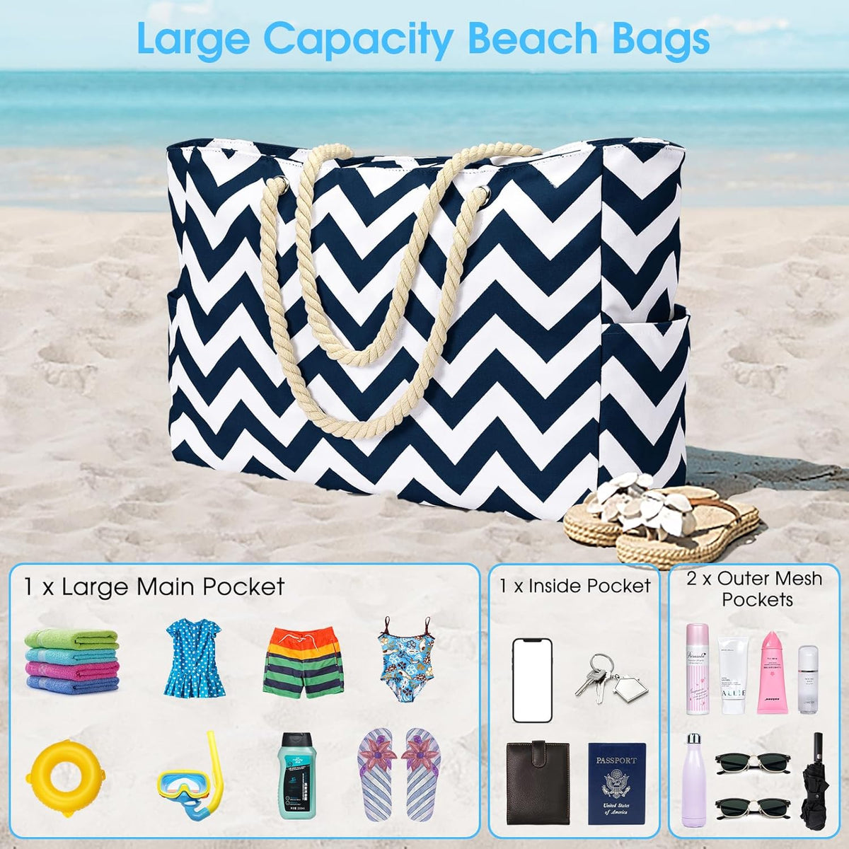 Waterproof Large Tote Bag - Multi-Pocket Everyday Carryall