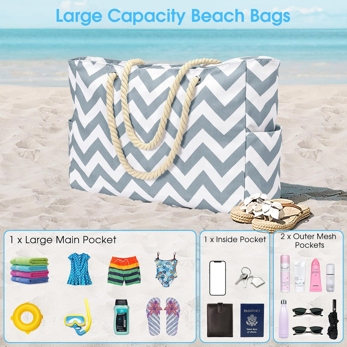 Waterproof Large Tote Bag - Multi-Pocket Everyday Carryall