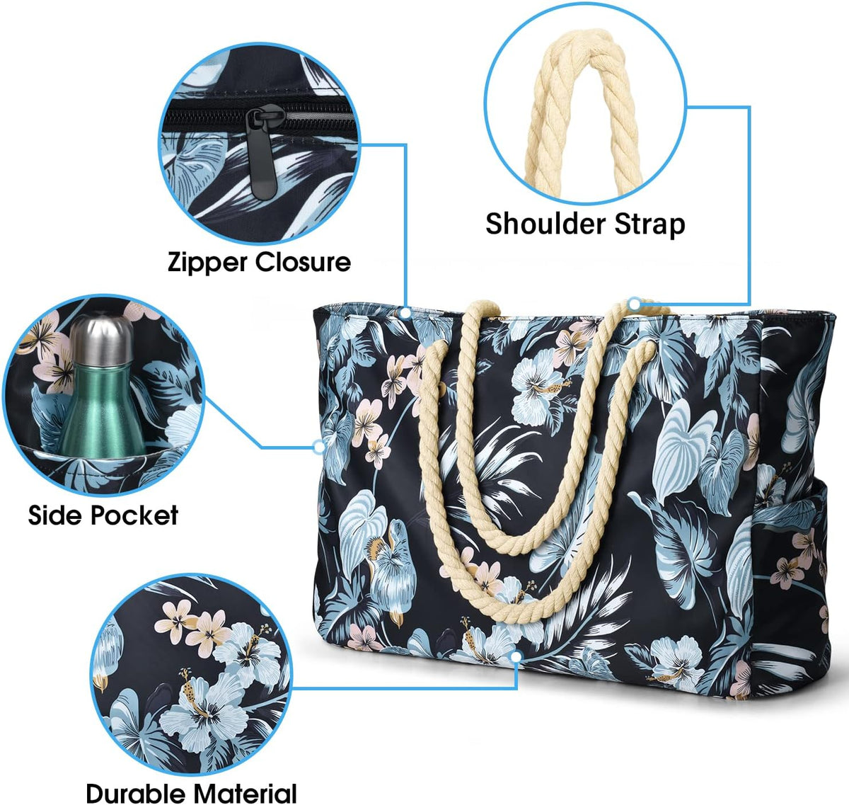 Waterproof Large Tote Bag - Multi-Pocket Everyday Carryall