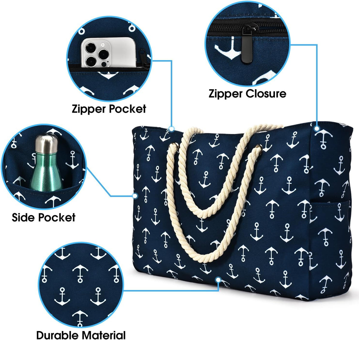 Waterproof Large Tote Bag - Multi-Pocket Everyday Carryall