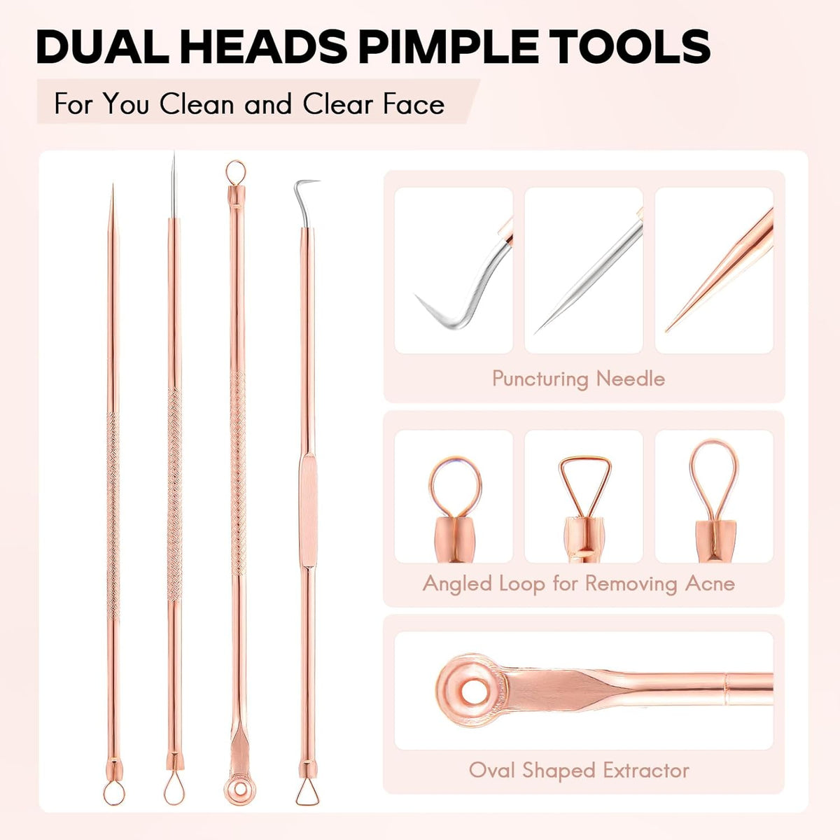 Blackhead & Pimple Extractor Kit - Stainless Steel Skincare Tools