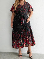 Plus Size Floral Autumn Dress - Casual Long V-Neck Style