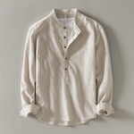 Brad Men's Long Sleeve Henley Shirt - Band Collar Casual Style