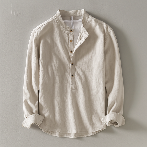 Brad Men's Long Sleeve Henley Shirt - Band Collar Casual Style