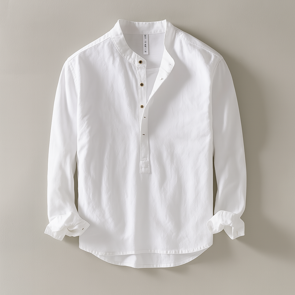 Brad Men's Long Sleeve Henley Shirt - Band Collar Casual Style