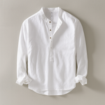 Brad Men's Long Sleeve Henley Shirt - Band Collar Casual Style
