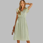 Women's Flowy V-Neck Midi Dress - Ruffled, Effortless Elegance