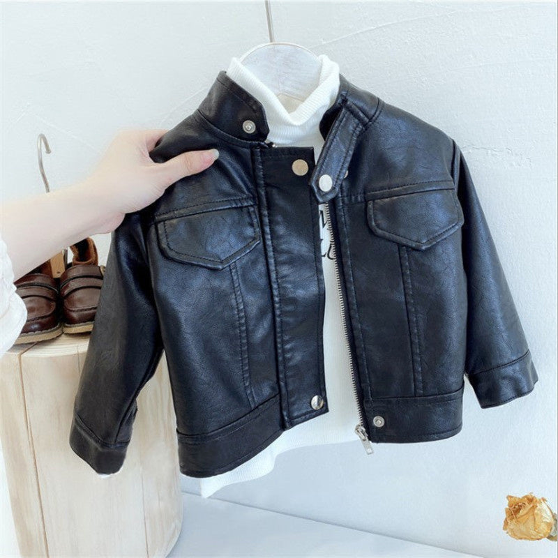 Classic Leather Jacket for Boys - Durable PU Leather with Zip Closure
