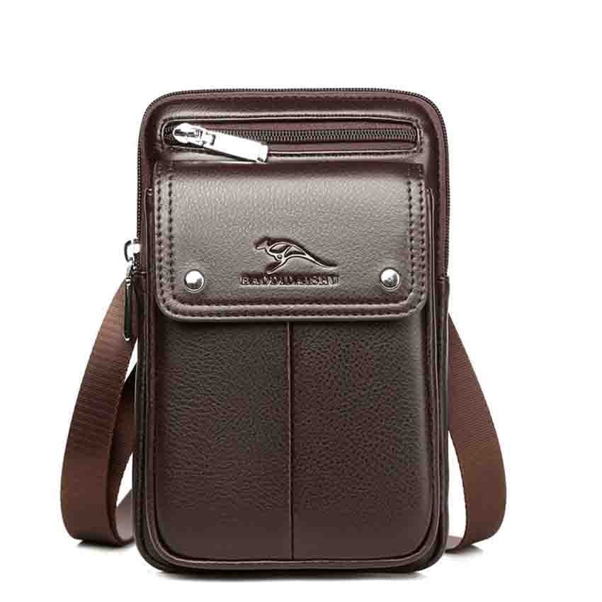 Men's PU Leather Crossbody Bag - Compact Adjustable Strap Bag
