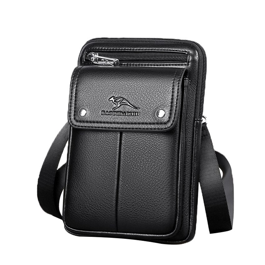 Men's PU Leather Crossbody Bag - Compact Adjustable Strap Bag