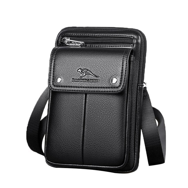 Men's PU Leather Crossbody Bag - Compact Adjustable Strap Bag