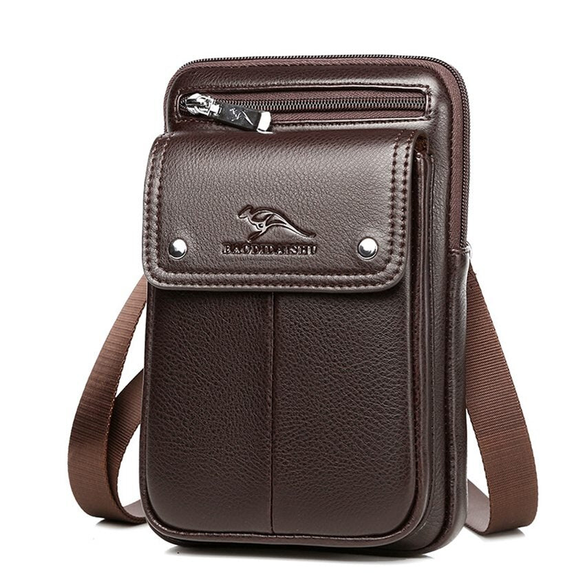 Men's PU Leather Crossbody Bag - Compact Adjustable Strap Bag