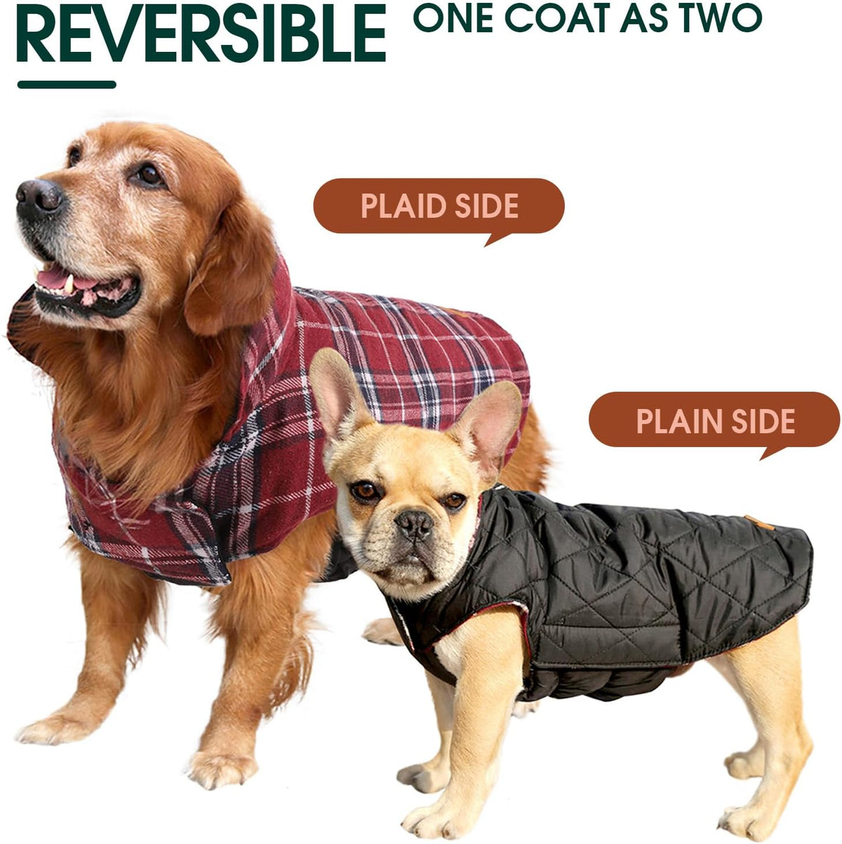 Dog Winter Coat - Waterproof Reversible British Style Jacket