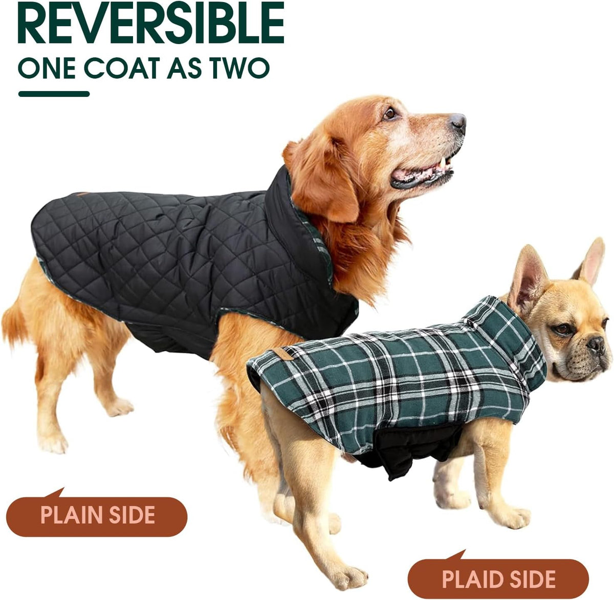 Dog Winter Coat - Waterproof Reversible British Style Jacket
