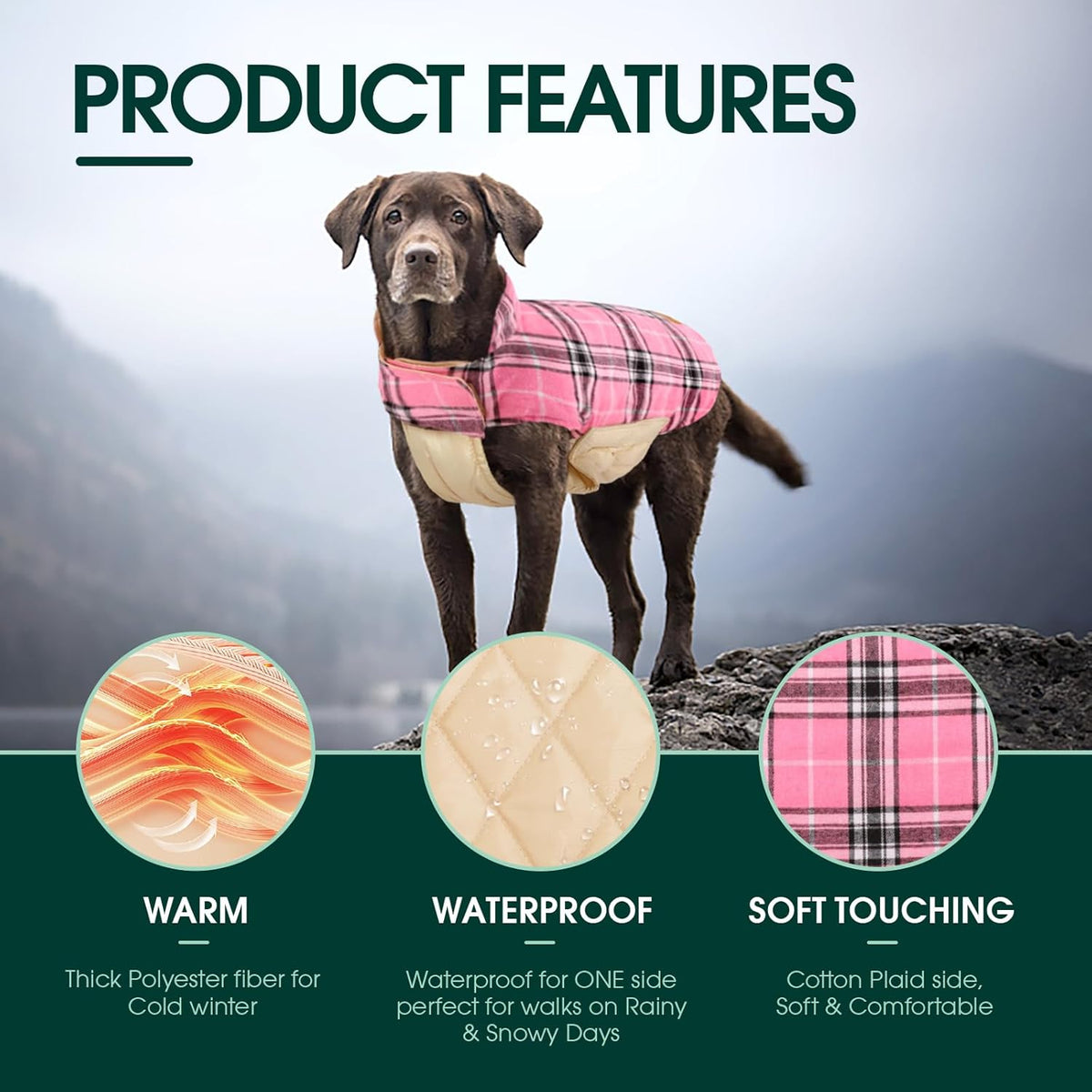 Dog Winter Coat - Waterproof Reversible British Style Jacket