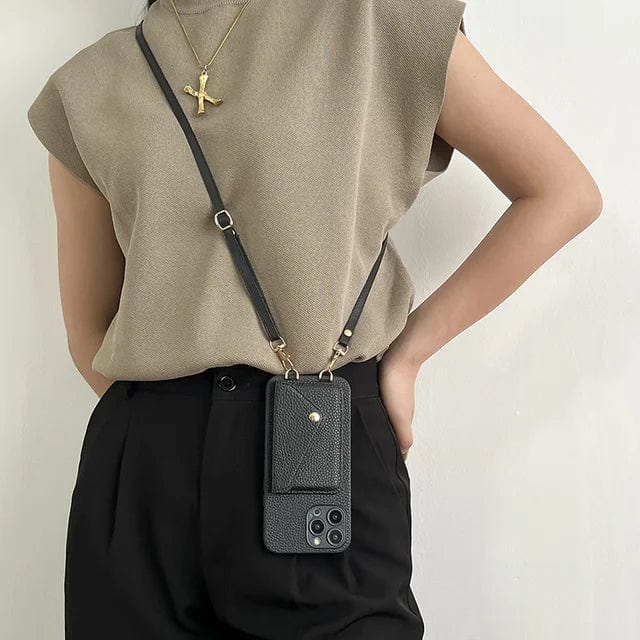 Leather Crossbody Phone Case - Lanyard & Card Holder