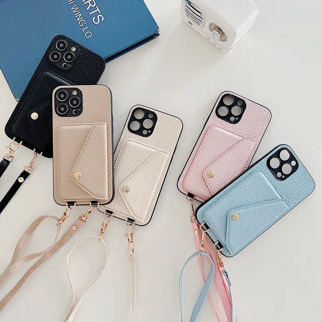 Leather Crossbody Phone Case - Lanyard & Card Holder