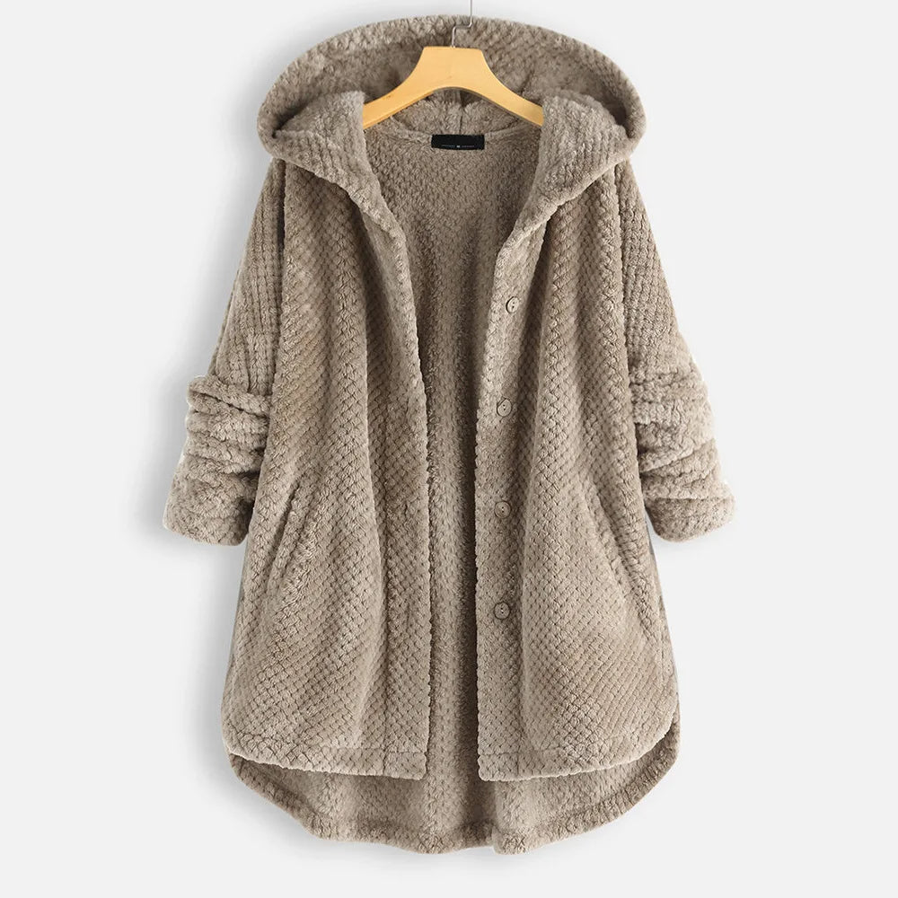 Velvet Chic Plus Size Winter Coat with Hood - Cozy Cold-Weather Style
