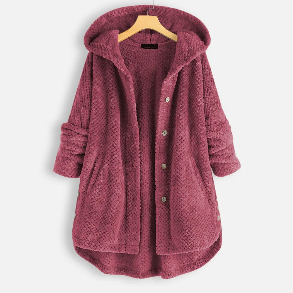 Velvet Chic Plus Size Winter Coat with Hood - Cozy Cold-Weather Style