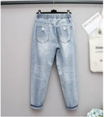 Plus Size Ripped High-Waisted Jeans - Edgy Fall Denim Style