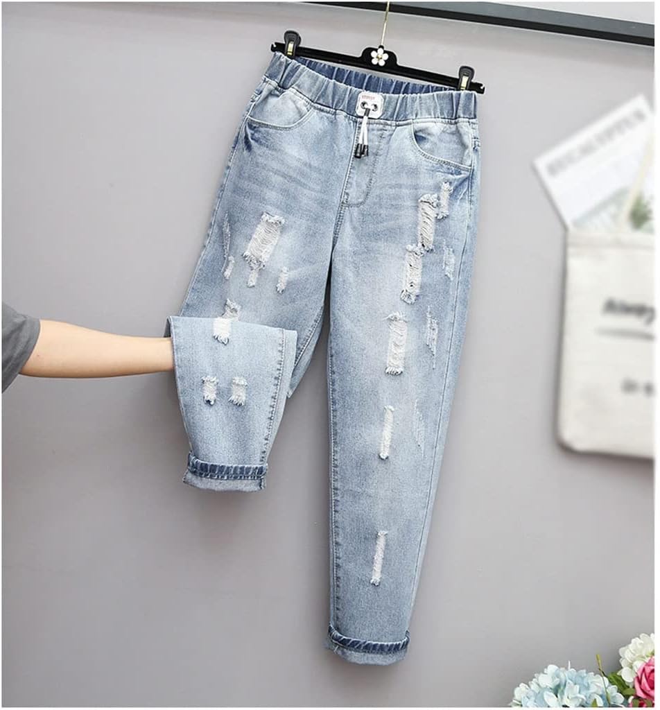 Plus Size Ripped High-Waisted Jeans - Edgy Fall Denim Style