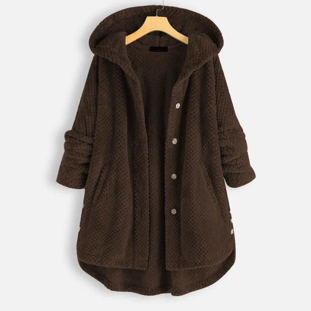 Velvet Chic Plus Size Winter Coat with Hood - Cozy Cold-Weather Style