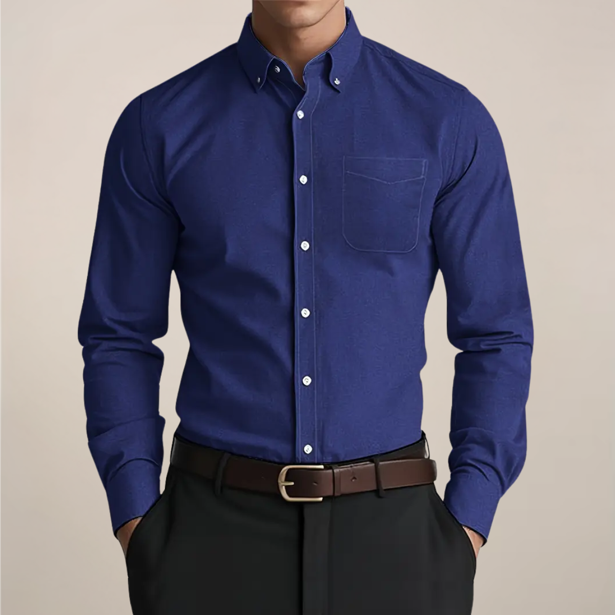Damon Men's Button-Down Long Sleeve Shirt - Classic Everyday Fit