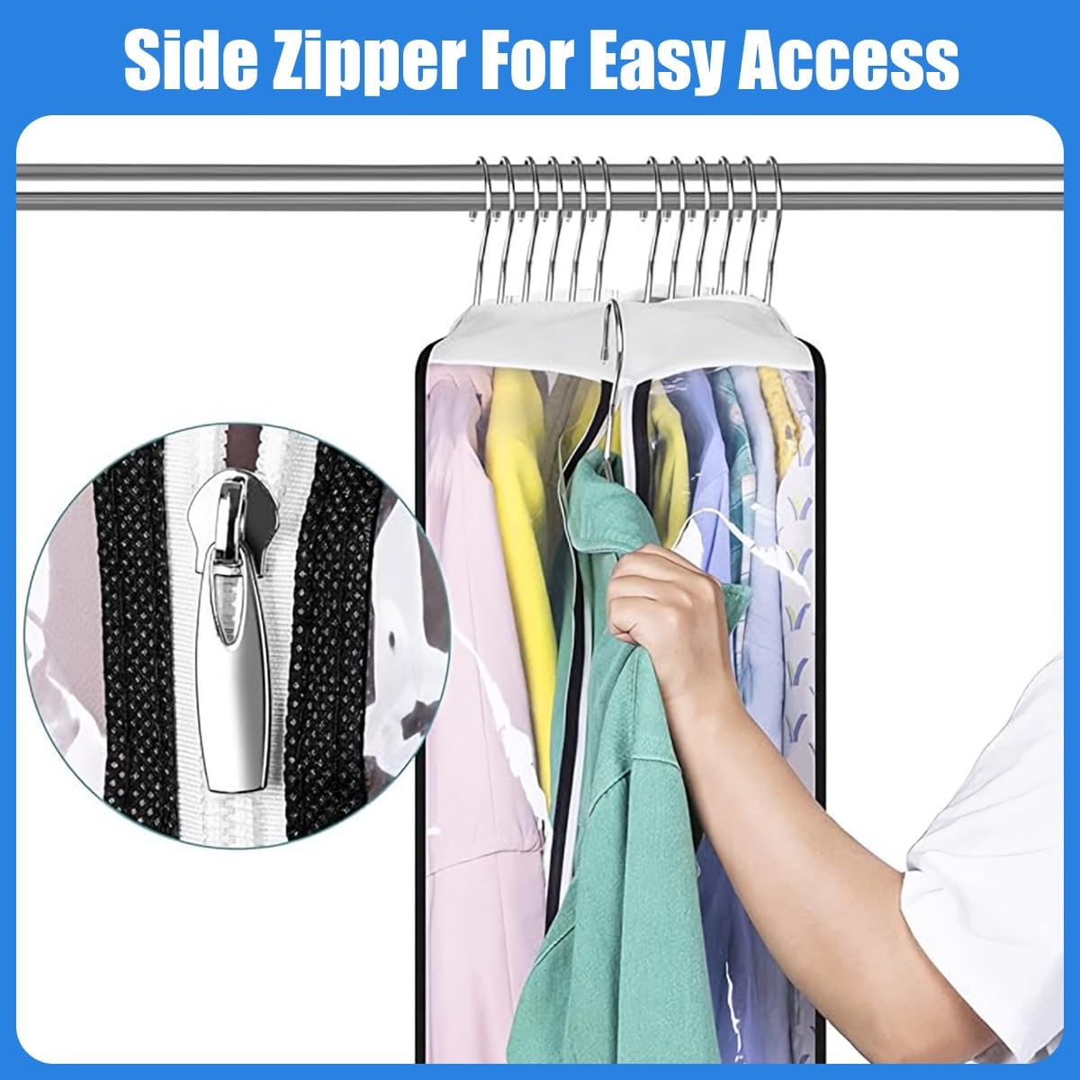 Transparent Garment Covers - Gusseted Storage Bags with Side Zipper