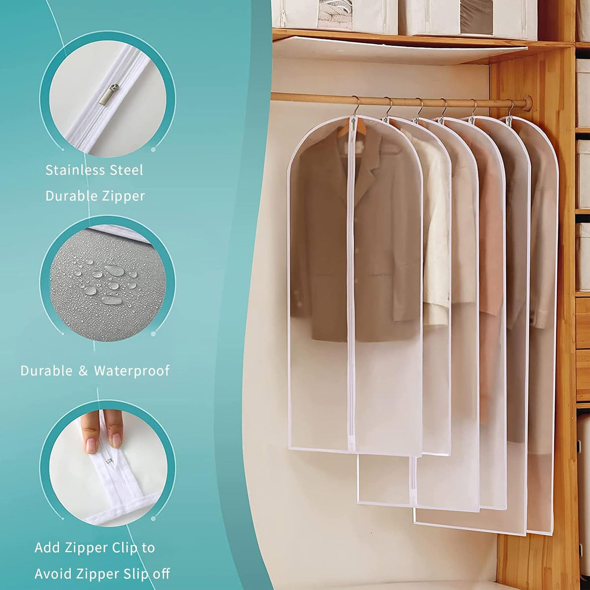 Clear PEVA Garment Bags 12-Pack - Dustproof Clothes Protectors