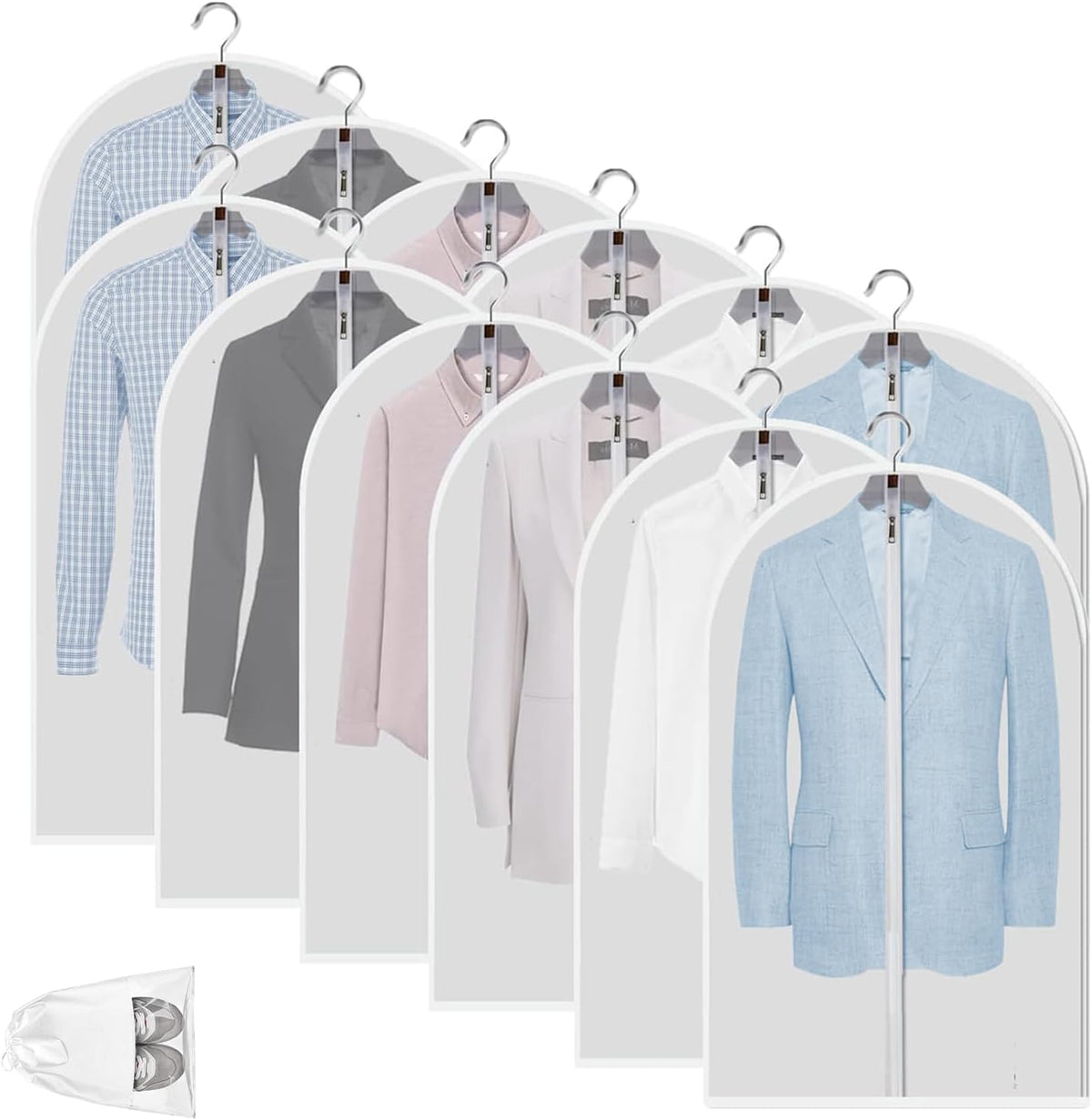 Clear PEVA Garment Bags 12-Pack - Dustproof Clothes Protectors