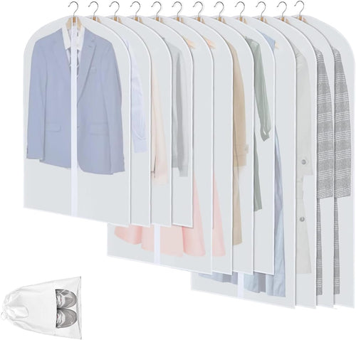 Clear PEVA Garment Bags 12-Pack - Dustproof Clothes Protectors