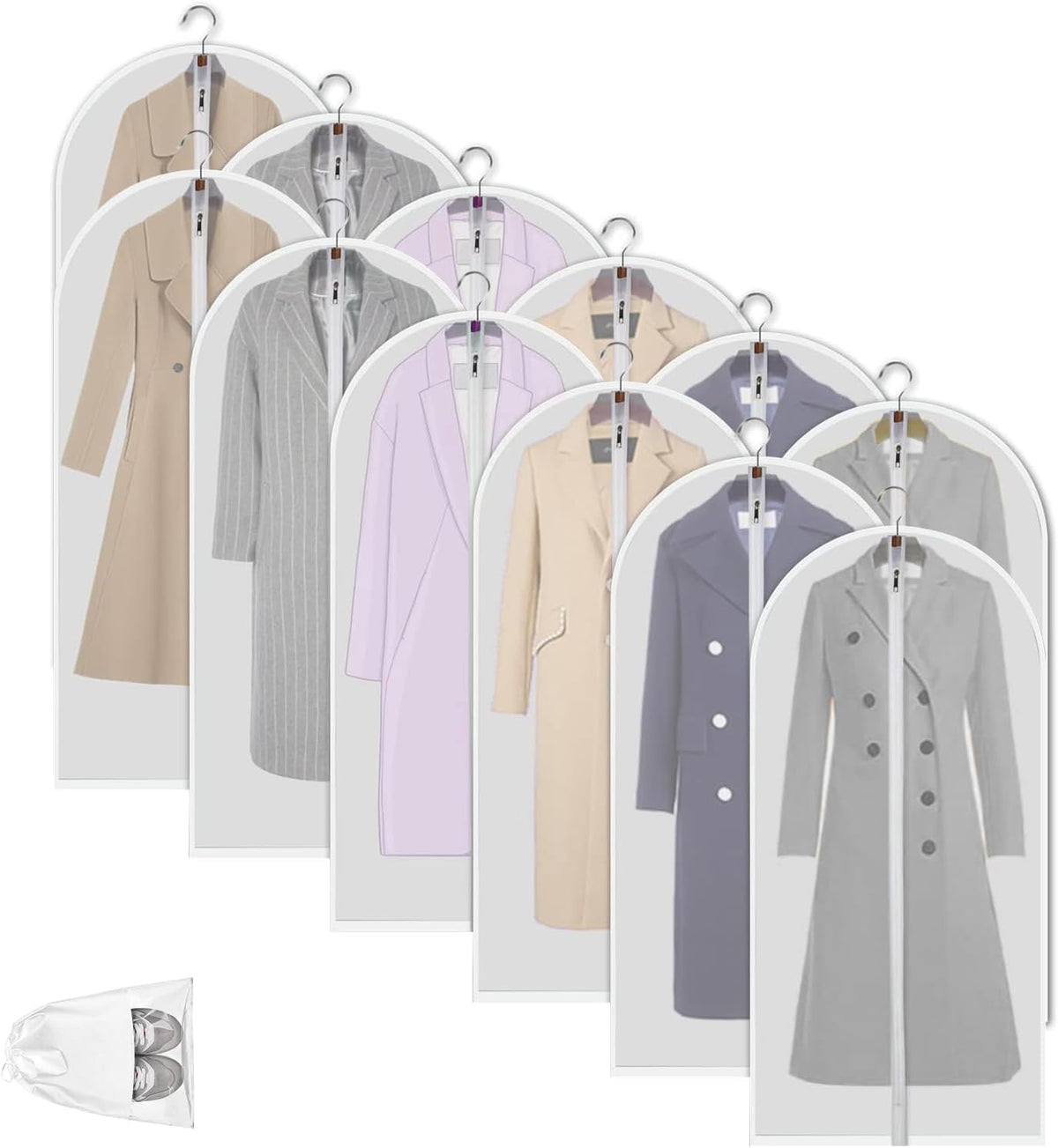 Clear PEVA Garment Bags 12-Pack - Dustproof Clothes Protectors