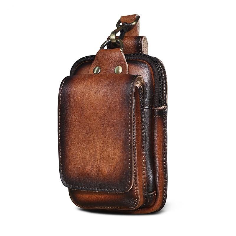 Men's Genuine Leather Waist Pack - Full-Grain Cowhide Hands-Free Bag