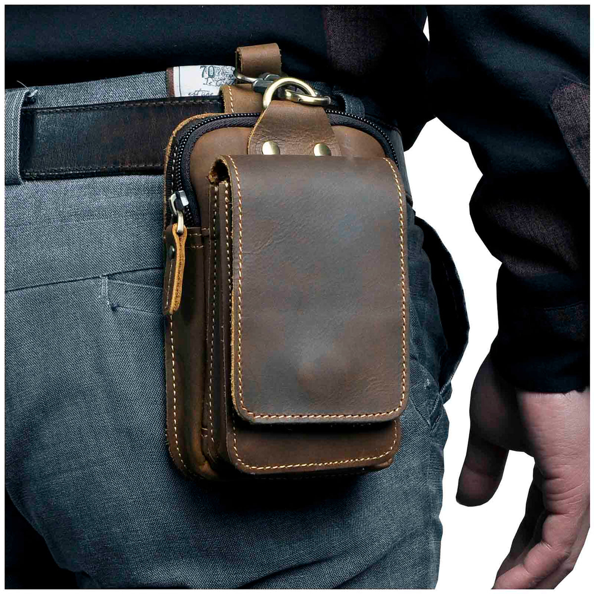 Men's Genuine Leather Waist Pack - Full-Grain Cowhide Hands-Free Bag