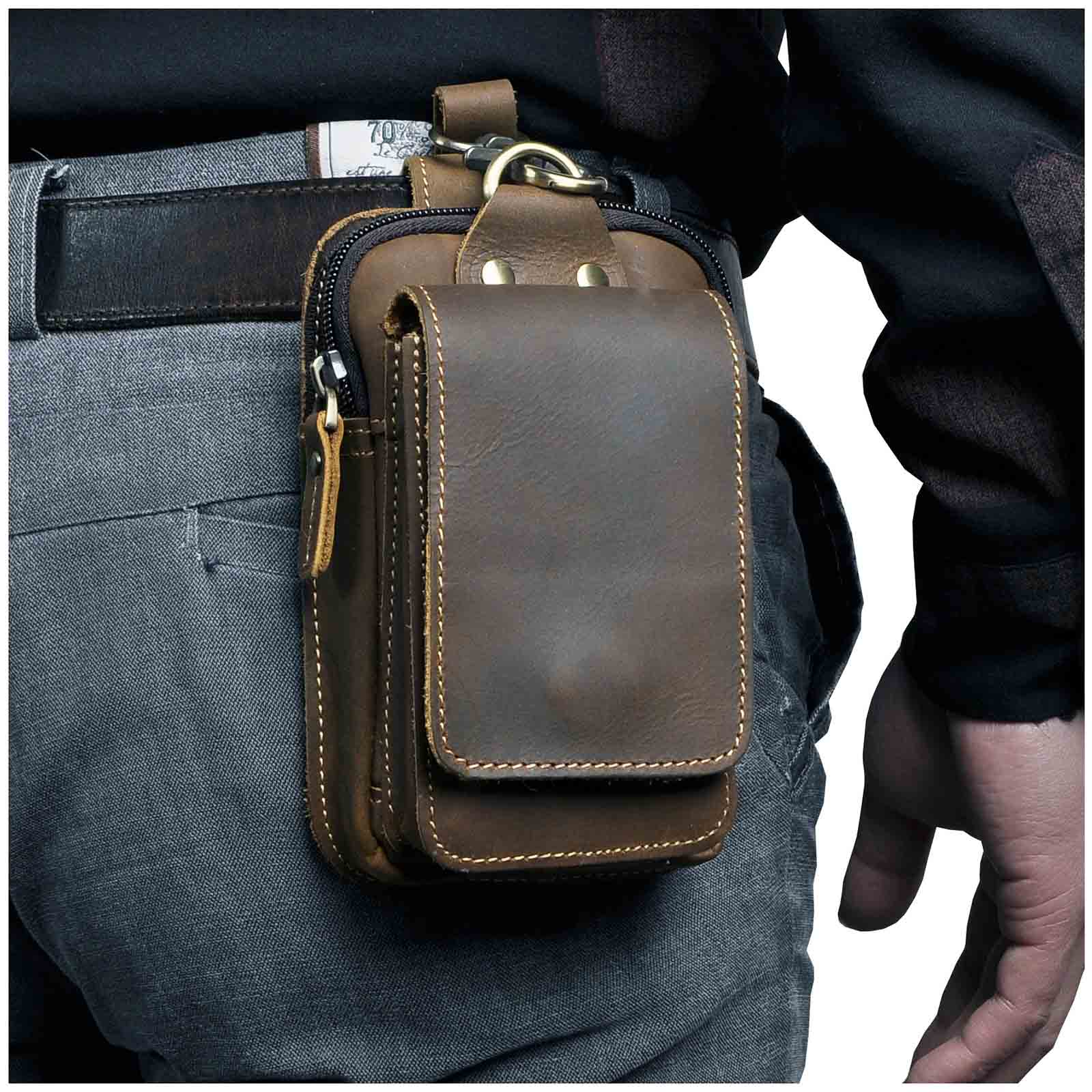 Men's Genuine Leather Waist Pack - Full-Grain Cowhide Hands-Free Bag