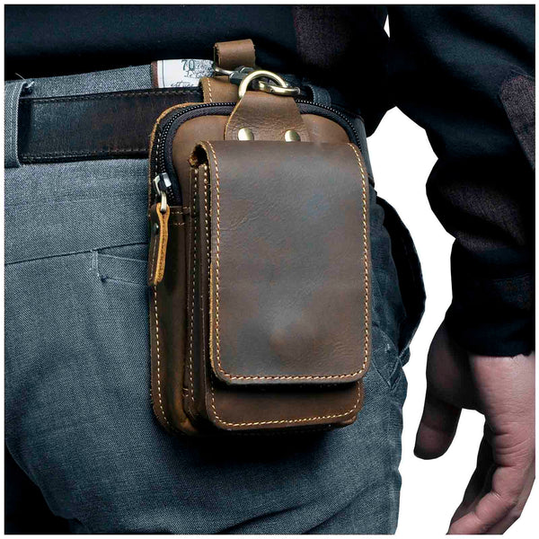 Men's Genuine Leather Waist Pack - Full-Grain Cowhide Hands-Free Bag