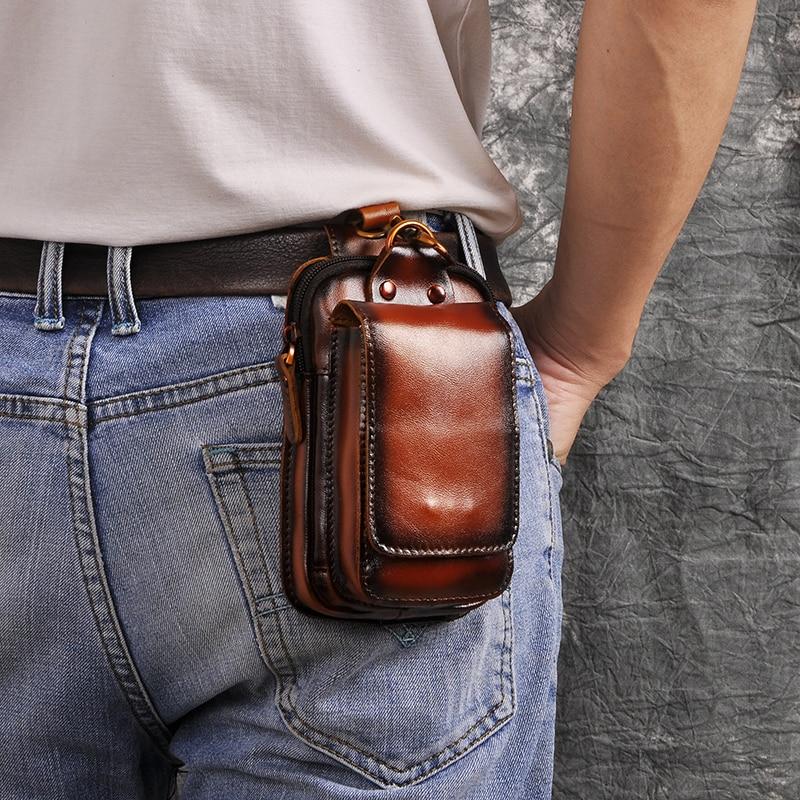 Men's Genuine Leather Waist Pack - Full-Grain Cowhide Hands-Free Bag