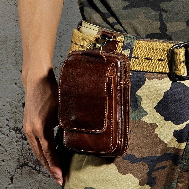 Men's Genuine Leather Waist Pack - Full-Grain Cowhide Hands-Free Bag