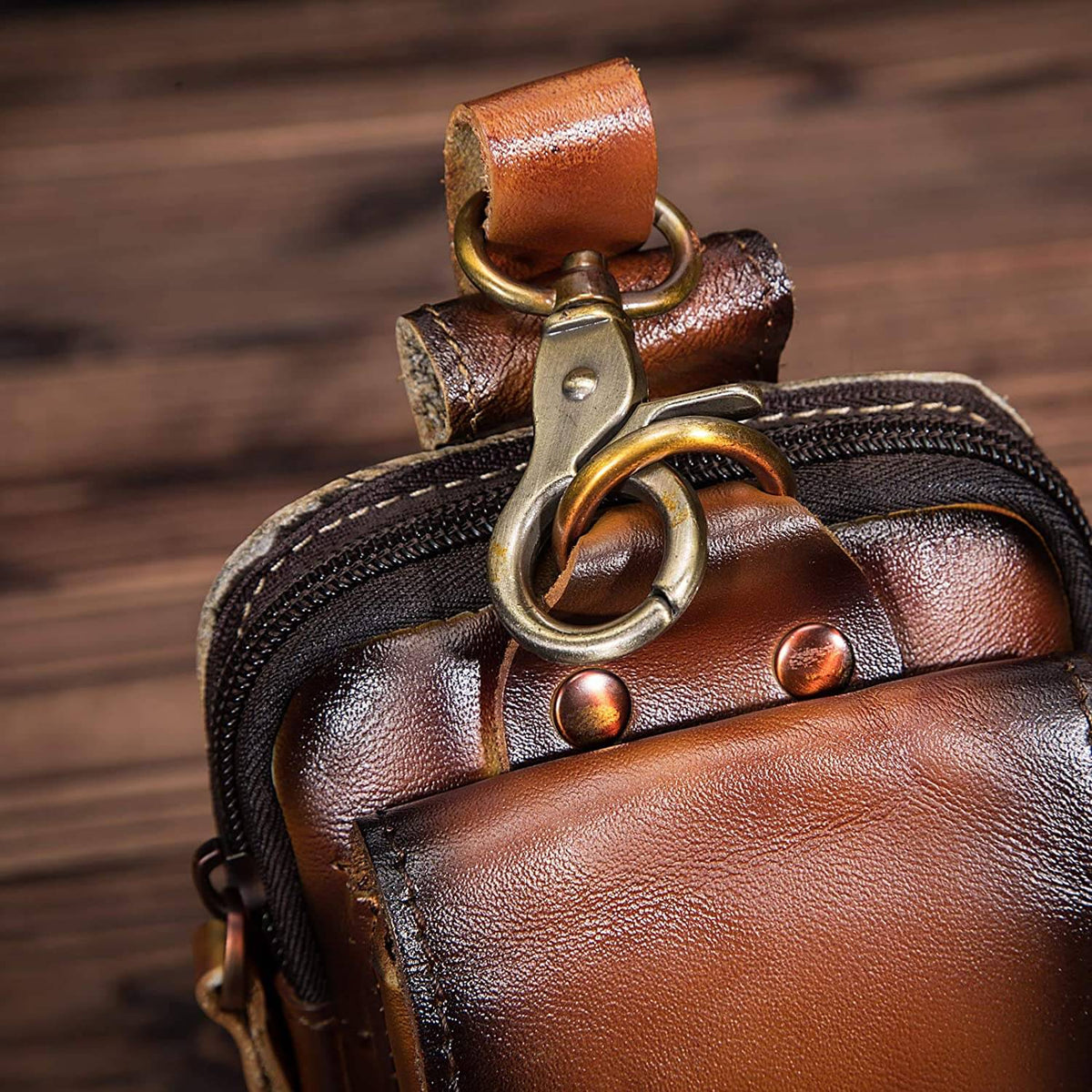 Men's Genuine Leather Waist Pack - Full-Grain Cowhide Hands-Free Bag
